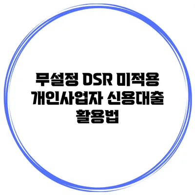 무설정 DSR 미적용 개인사업자 신용대출 활용법