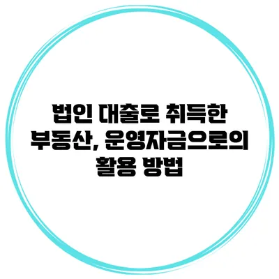 법인 대출로 취득한 부동산, 운영자금으로의 활용 방법