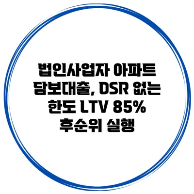 법인사업자 아파트 담보대출, DSR 없는 한도 LTV 85% 후순위 실행