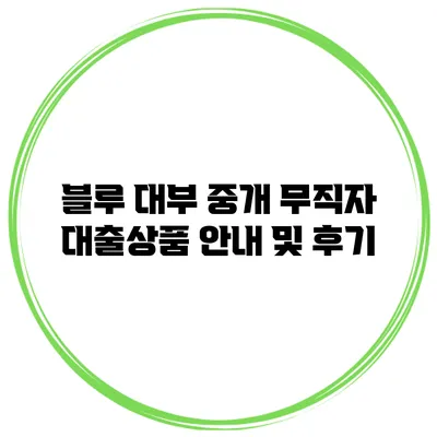 블루 대부 중개 무직자 대출상품 안내 및 후기