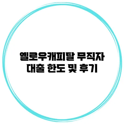 옐로우캐피탈 무직자 대출 한도 및 후기